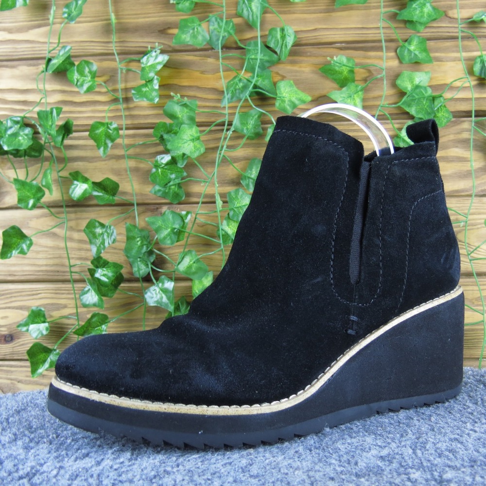 Söfft Black Suede Leather Wedge Heel Ankle Booties Comfort Casual‎ Shoes 8.5